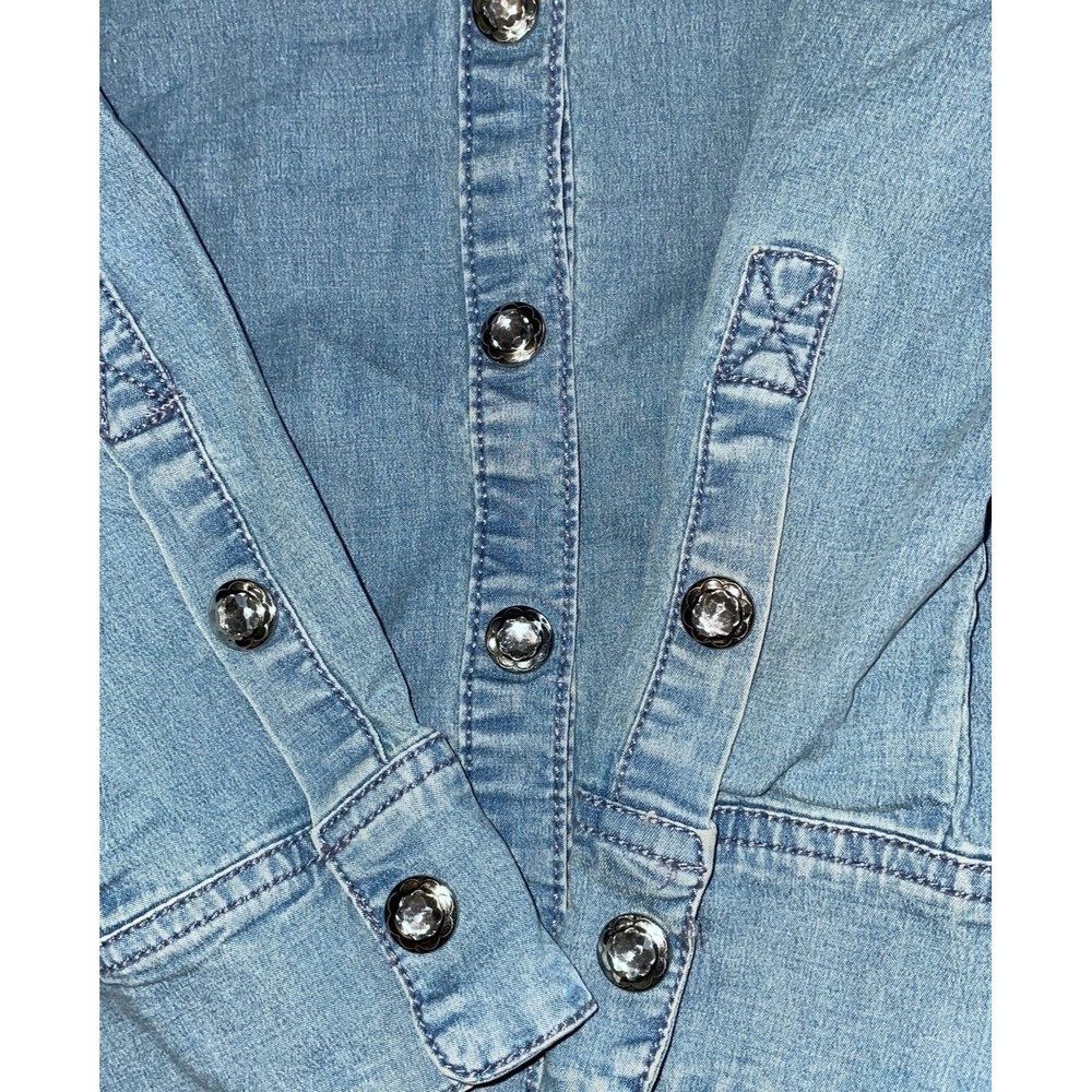 Vintage Cristina V embellished bling Crystal Western Country Denim Shirt Top M - Picture 2 of 12